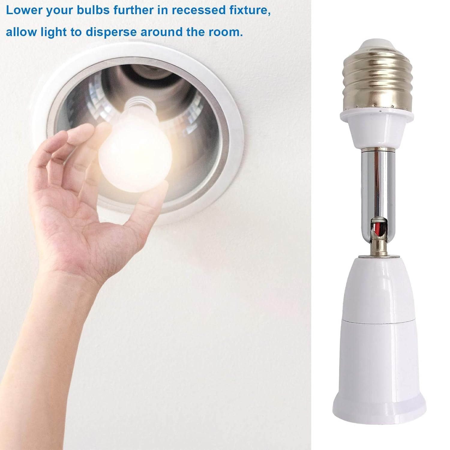 E26/E27 Light Socket Extender, 4.5 Inch Extension Socket Extender Adapter, Adjustable Vertical 180&deg;Horizontal 360&deg;, Flexible Medium Light Bulb Socket Converter (2-Pack)