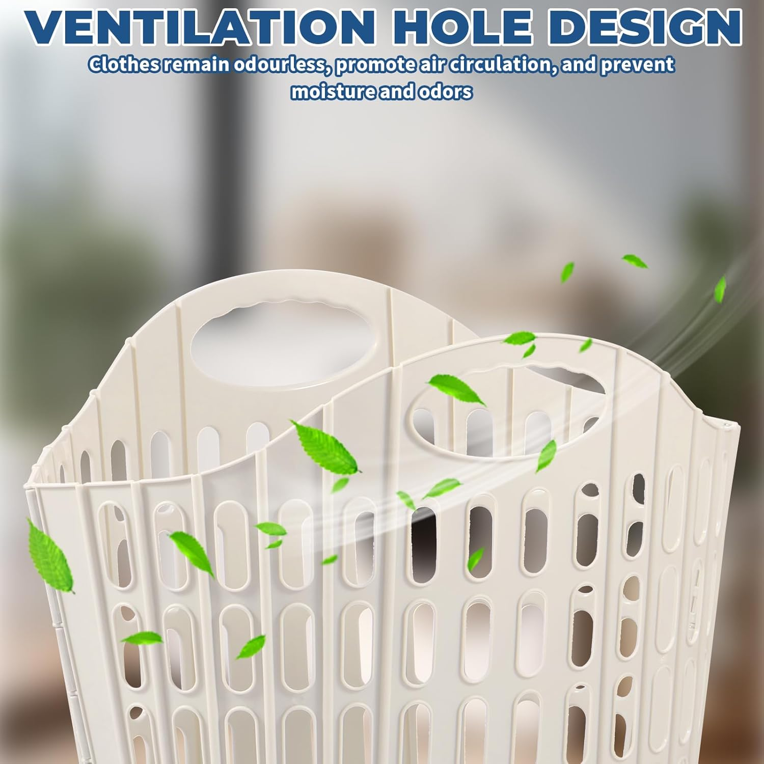 Djapwpx-Collapsible Laundry Basket with Carry Handle, Space Saving Foldable Laundry Basket, Plastic Collapsible Laundry Hamper, Multipurpose Collapsible Laundry Caddy for Easy Storage (Beige) image number 2