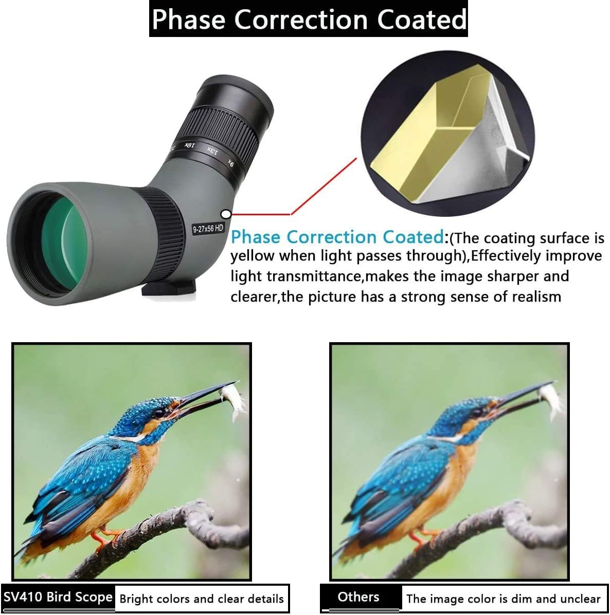 SVBONY SV410 ED Spotting Scope 9-27X56Mm Portable Mini Micro Bird Watching Scope IPX5 Waterproof Range Scope for Hunting, Range Shooting,Stars, Archery, Sports image number 4