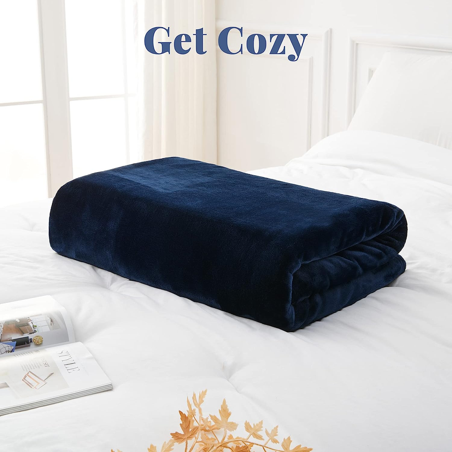 LINENOVA Fleece Blankets 152X203Cm - 300GSM Lightweight Flannel Microfiber Fuzzy Soft Cozy Blanket for Bed, Sofa, Couch, Travel, Camping (Navy) image number 6