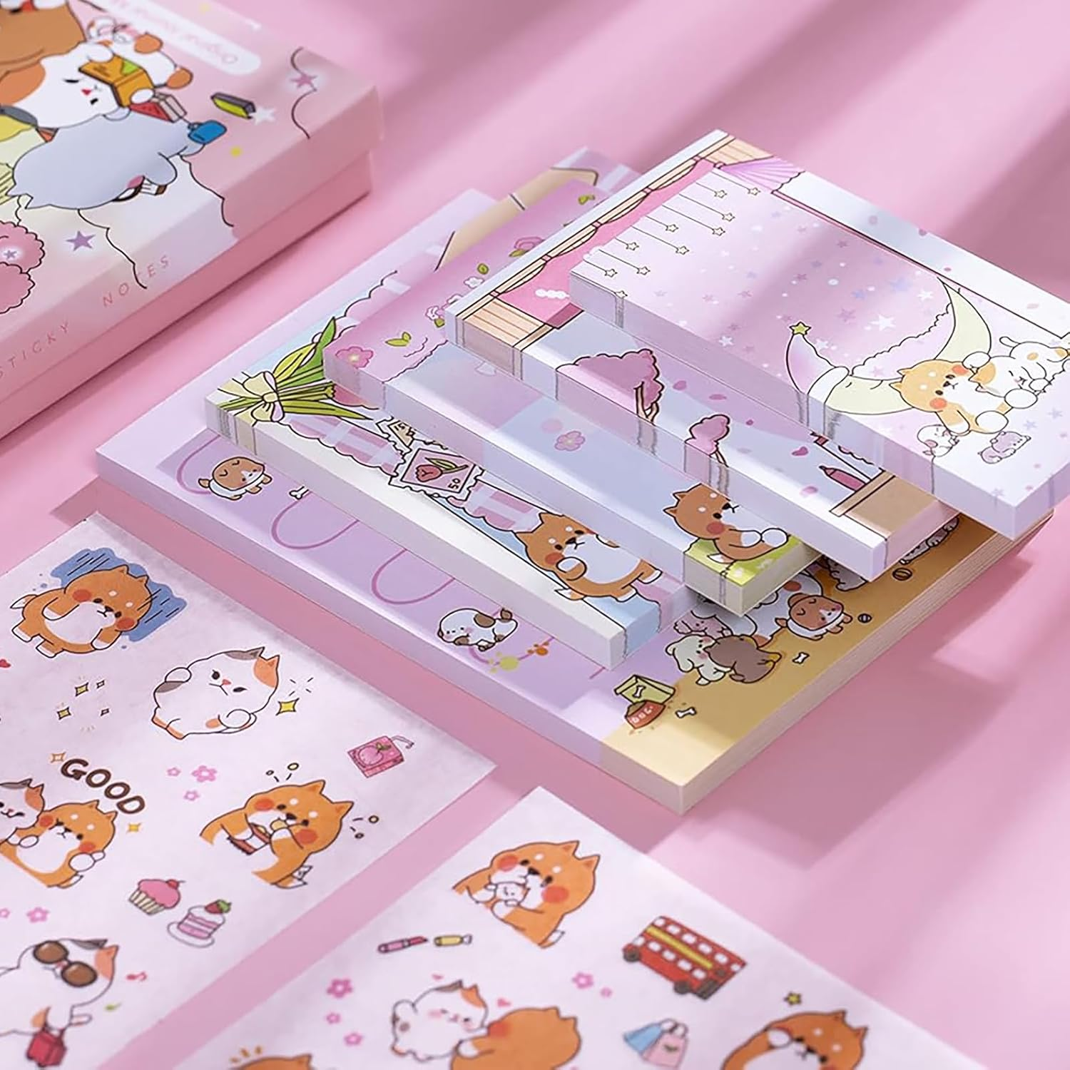 Doraking 250Sheets Cute Cartoon Dog Memo Notes Writing Pads Scrapbook Decorations TODO List for Planning with 2 Sheets Decorative Stickers, Doraking Shiba Inu Memos image number 6