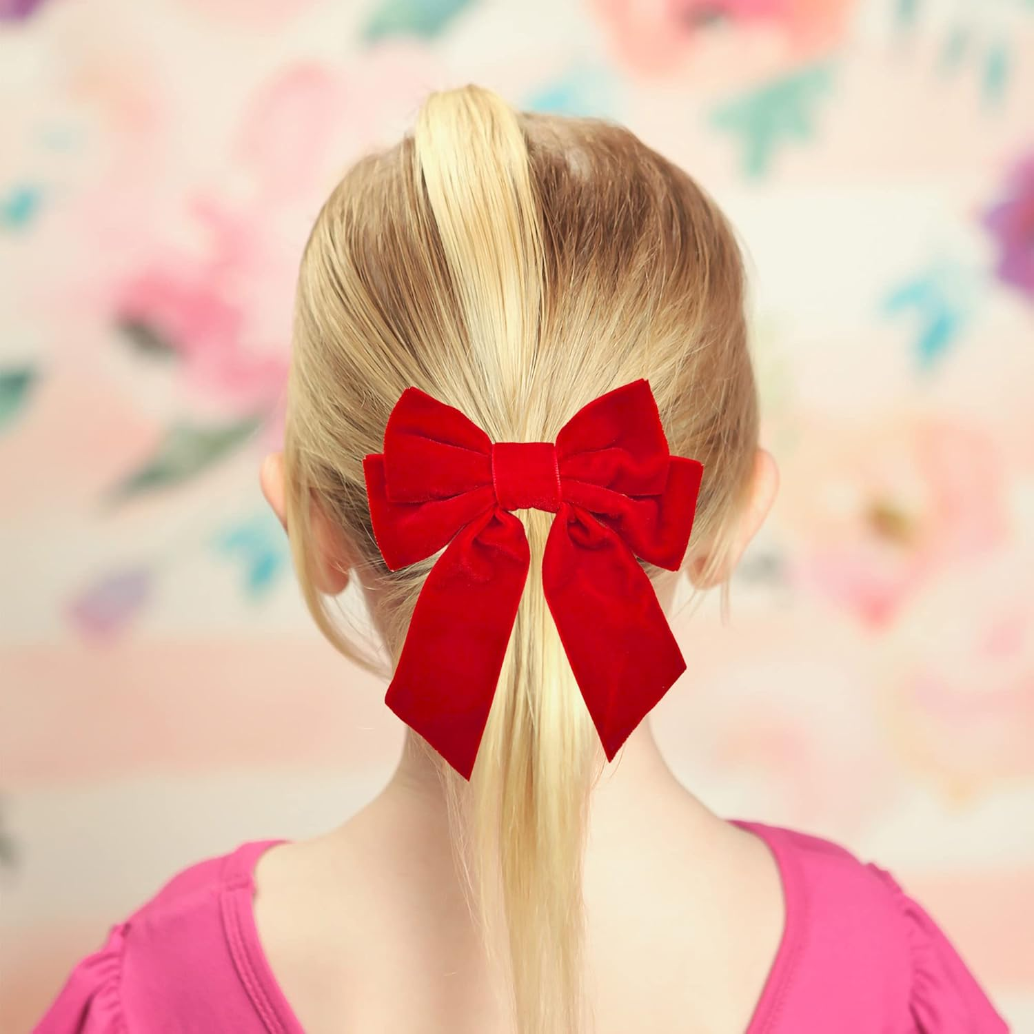 4 Pieces Large Bow Hair Clips Fabric Hair Bow Women Hair Clips Ponytail Holder Girls Bow Tie Hair Bows Clips Hair Bow Headband Velvet Bow Hair Clip Hair Band Red image number 1