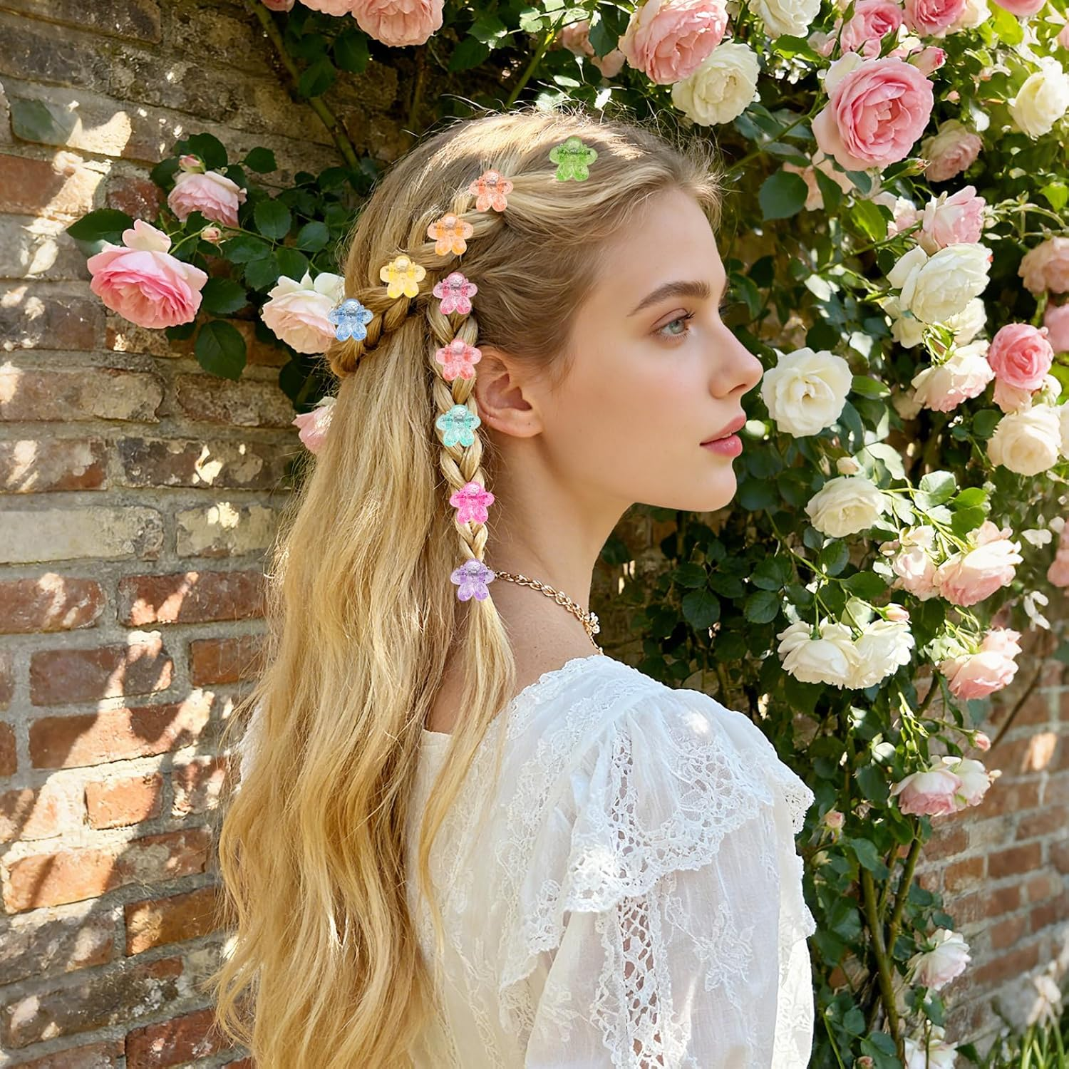 100PCS Mini Flower Hair Clips for Women Girls Mini Claw Clips Cute Jaw Clips Glitter Baby Hair Clip Small Hair Barrettes Strong Grip Hair Accessories for Hair Styling, Colorful image number 4