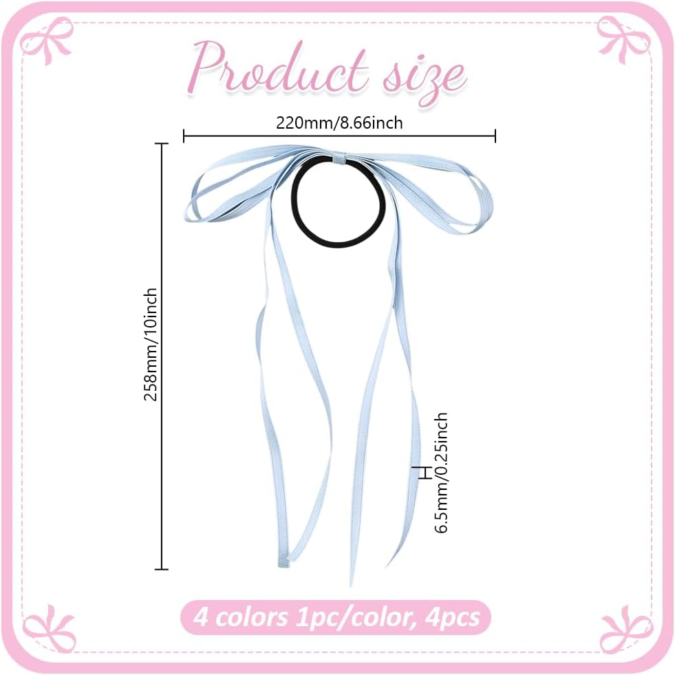 GOMAKERER 4 Pcs Bow Hair Scrunchie, 4 Colors Bow Elastic Hair Ties Bowkont Hair Accessories Elastics Ribbons Hair Holders Stretchy Ponytail Hair Bands for Women Girls Wedding Bridal image number 2