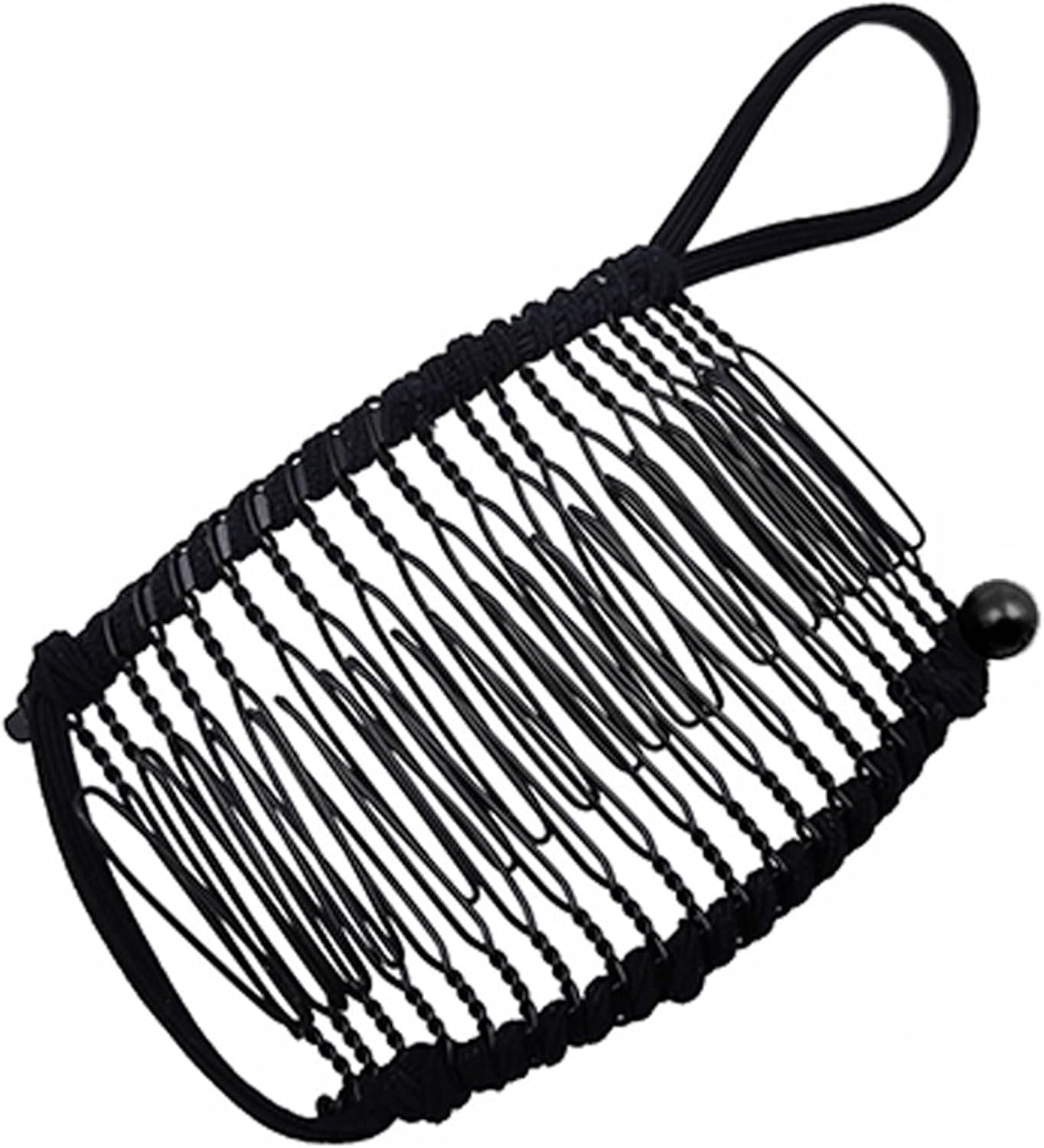 Stretchy Banana Hair Clip for Fine Thin Hair Stretch & Adjust - Decorative Sturdy & Lightweight - No Pressure or Headaches-Cord W/Bar Closur (Small, Black,20-Teeth)