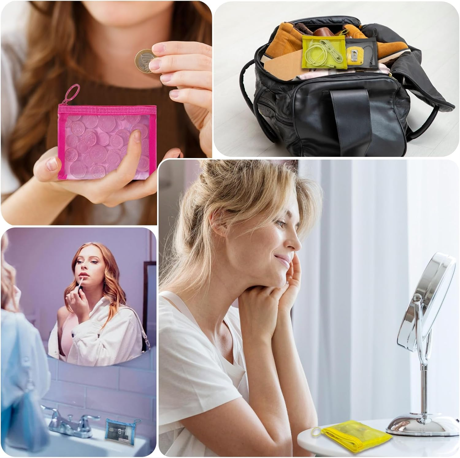 Nylon Makeup Bag Cosmetic Pouches Travel Organizer Case for Purse Diaper Bag Home Organizing Striped Multi Size, Mix 4 Colors, Mini 4 Colors 4 Pcs, Fashion image number 3