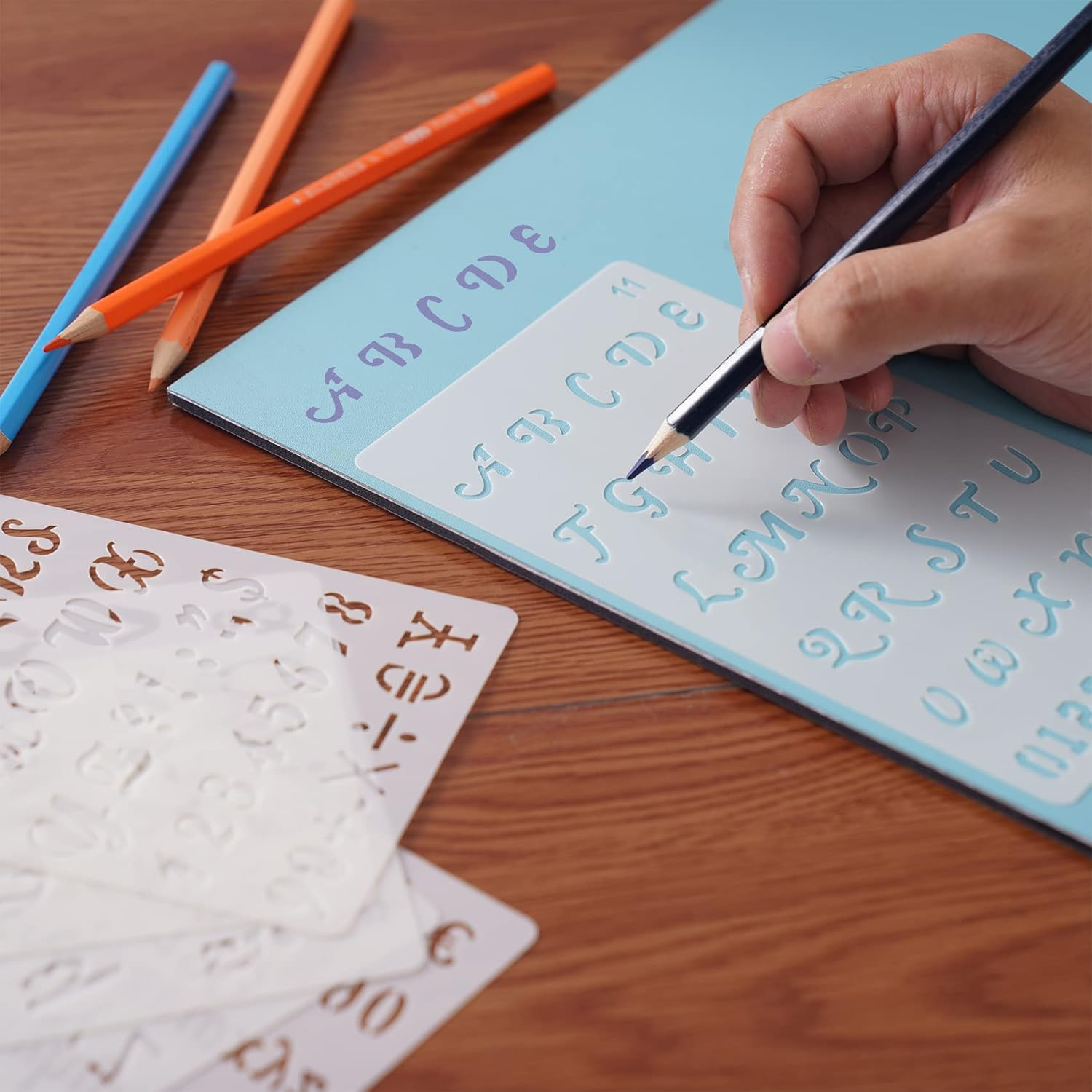 Letter Stencils for Painting, 12 Pack 4 X 7 Inch, Reusable Plastic Alphabet Stencils Small Letter Stencils Journal Stencils for Bullet Journaling, Scrapbook Decor and DIY Craft Projects image number 3