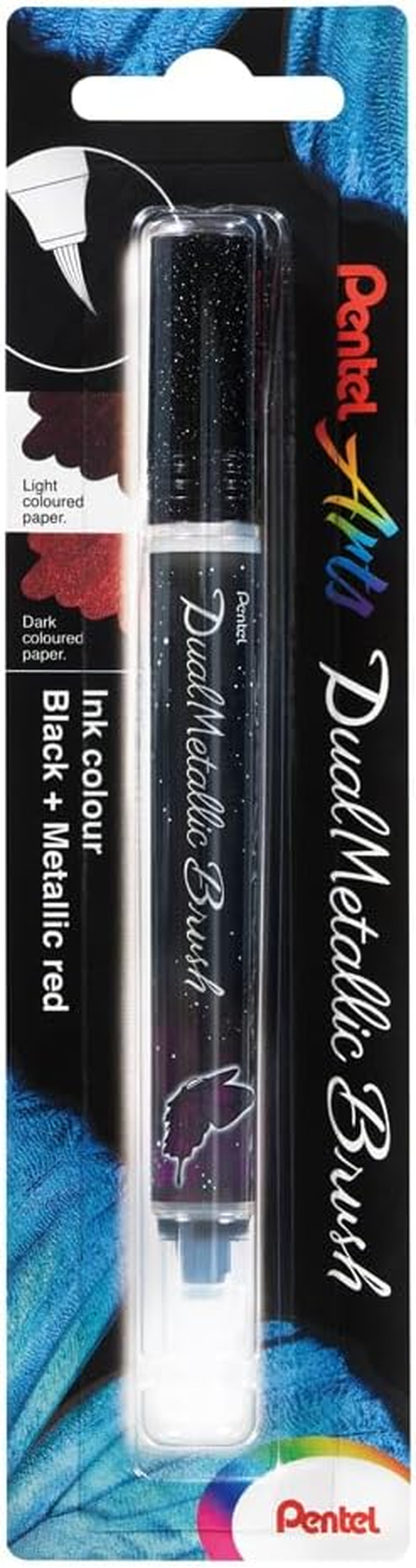 Pentel Arts Dual Metallic Brush Pen Hangsell Black + Metallic Red, Pack of One (XGFH-DA) image number 1