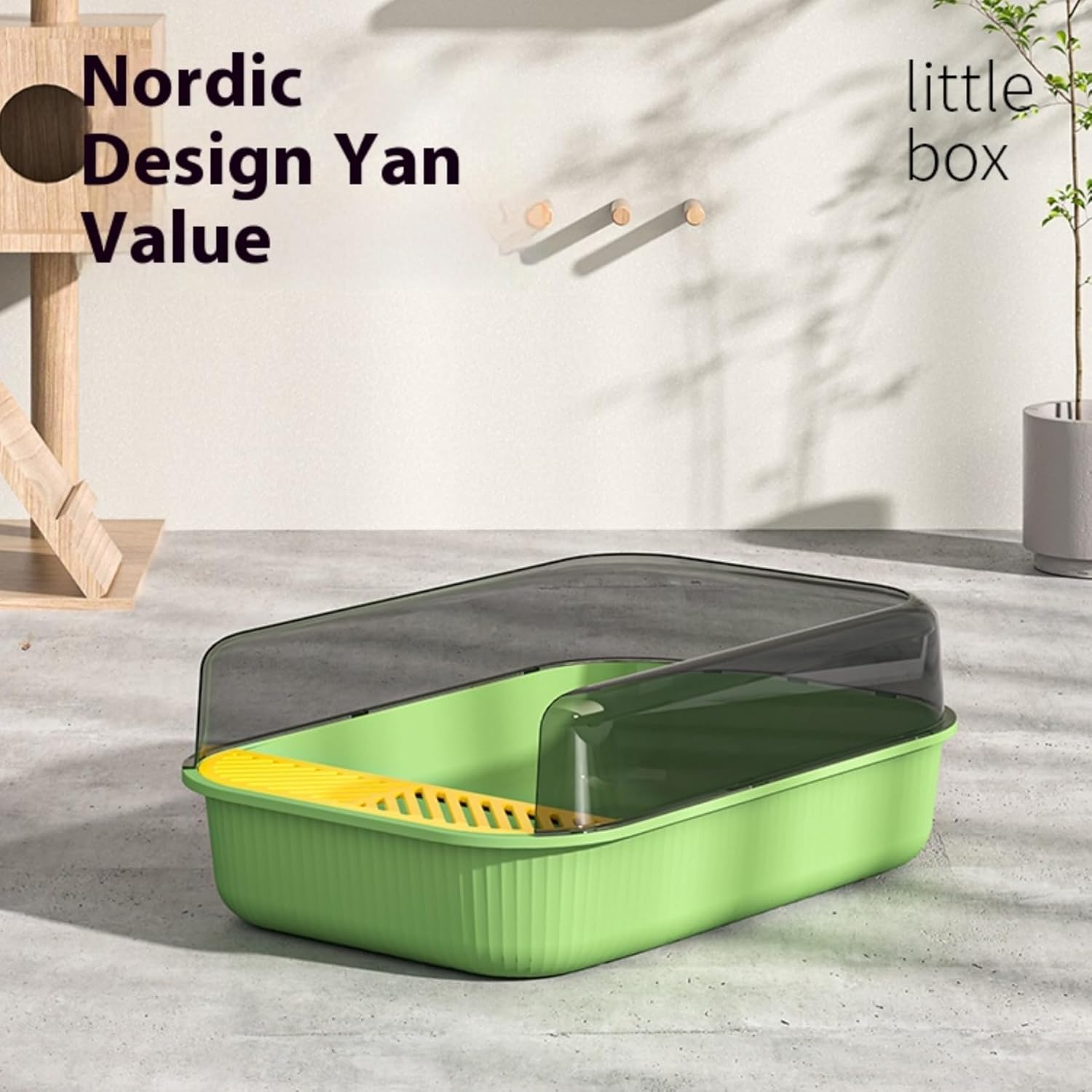 Open Top Cat Litter Box, Anti-Splashing Large Cat Litter Pan, Semi-Closed Removable Cat Cleaning Basin Kitten Toilet with Litter Sifting Scoop and Sides for Small & Medium Size Pets (Herb Green) image number 6