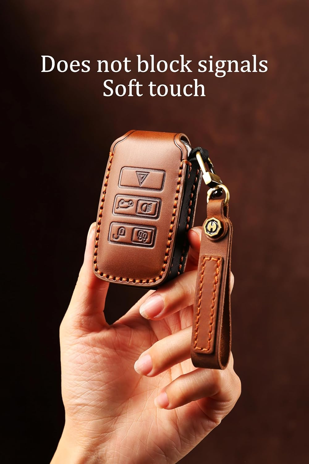 Ontto Car Key Cover Fit for Range Rover Evoque Sport Velar Discovery 4 for Jaguar F-Pace F-Type XJ XF XE Handmade Leather Key Case Holder Keyring Key Chain Smart Key Shell Protector Accessories