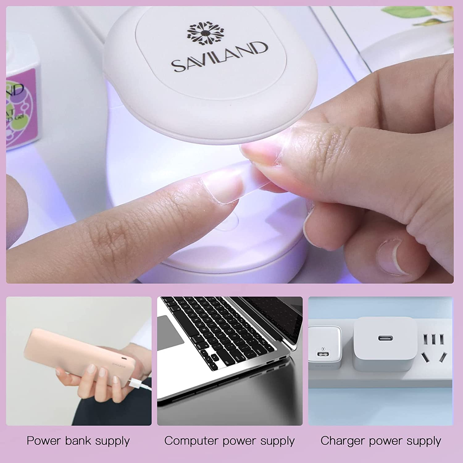 Saviland Mini Nail Lamp, Quick-Dry Gel Nail Lamp 16W, Portable U V Light for Easy and Fast Nail Extension, U V LED Curing Lamp for Manicure Starters DIY Nail Art