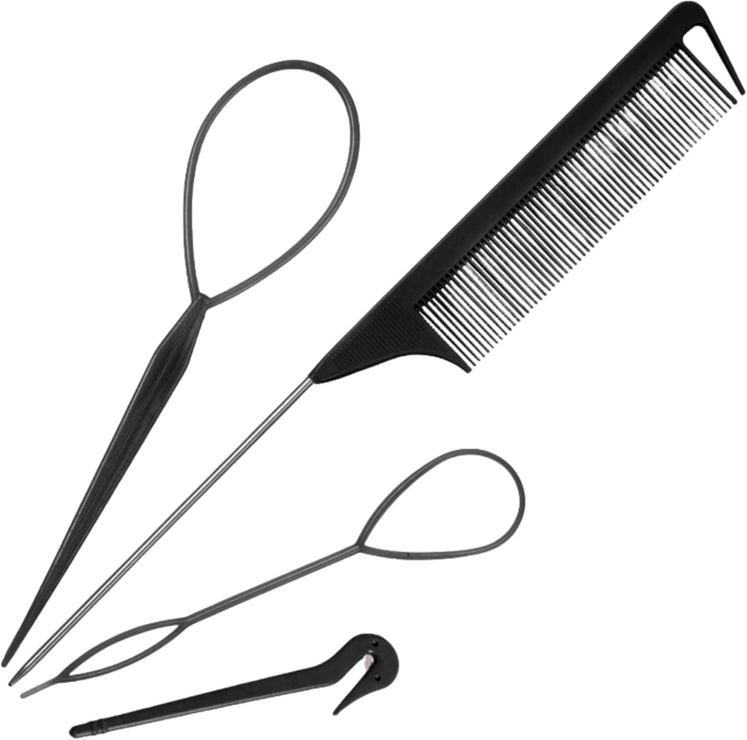 4 Piece Hair Braiding Tool Kit Professional Hair Styling Set for Perfect Braids, Includes Hook, Comb, Clips, and Accessories Ideal for Beginners and Expert (Black) image number 6