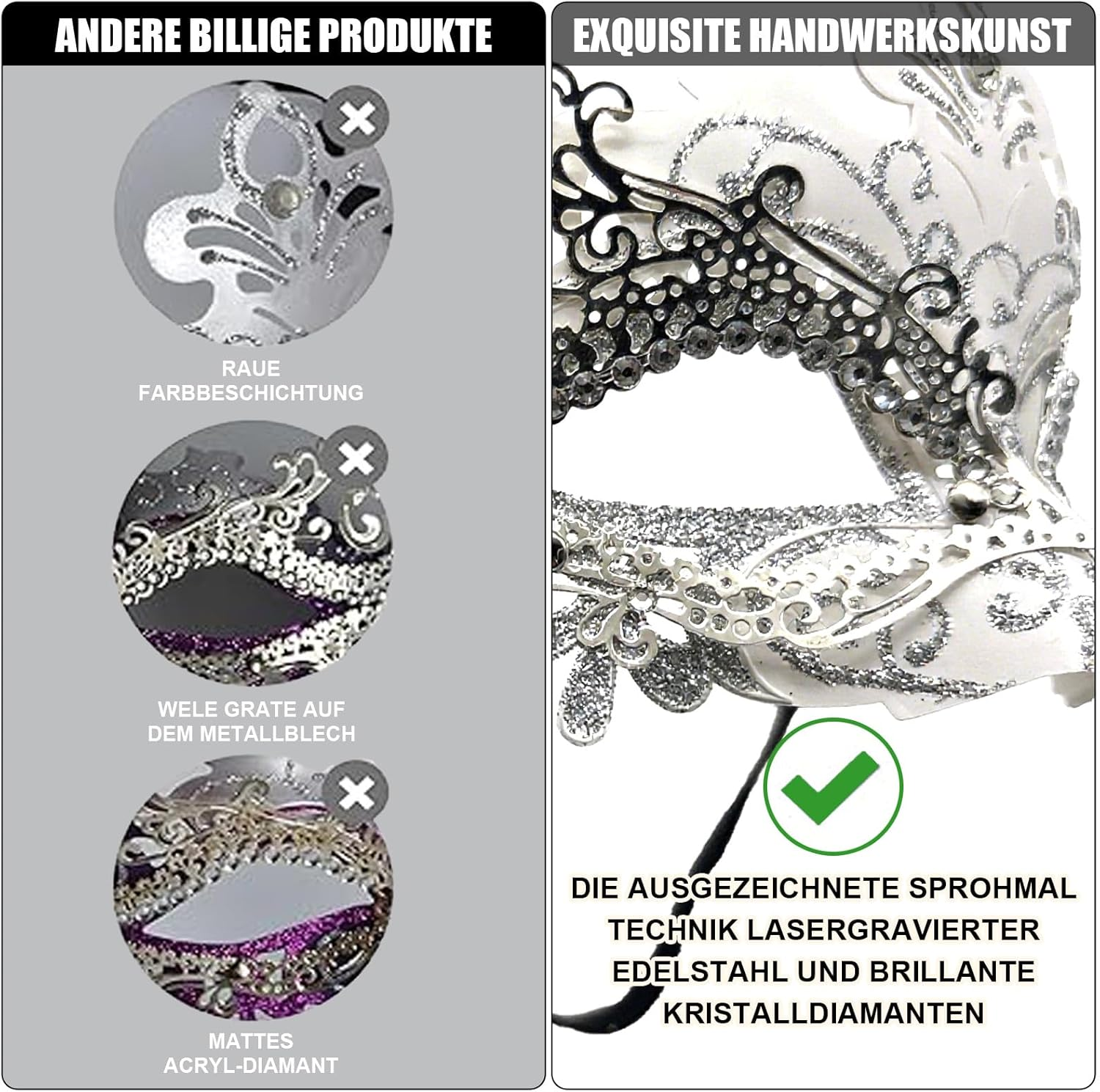 Masquerade Mask for Women: Elegant Venetian-Style, a Standout Masquerade Accessory. This 1-Piece White Mask Suits Mardi Gras, Costume Parties&mdash;Adding Glamour to Any Occasion. image number 6