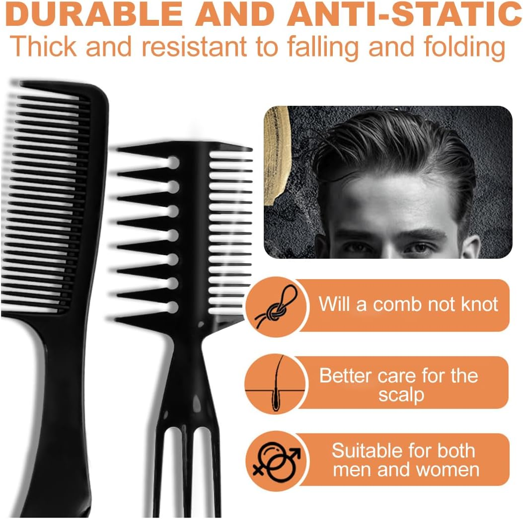 EUYKQNOI Hairdresser Set Styling Comb Men'S Set Professional Wide Teeth Slick Back Hair Comb Rat Tail Hair Brush Detangling Comb and Teasing Comb Hairdresser Comb for Men Hairdressers Hair Styling, 6 image number 2