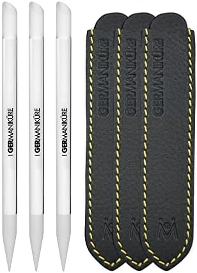 GERMANIKURE Glass Cuticle Stick Set of 3 in Leather Sleeve - Ethically Made in Czech Republic - Cuticle Pusher & Remover, Callous & Dry Skin Fingertip File, Nail Shaper - Professional Cuticle Care image number 4