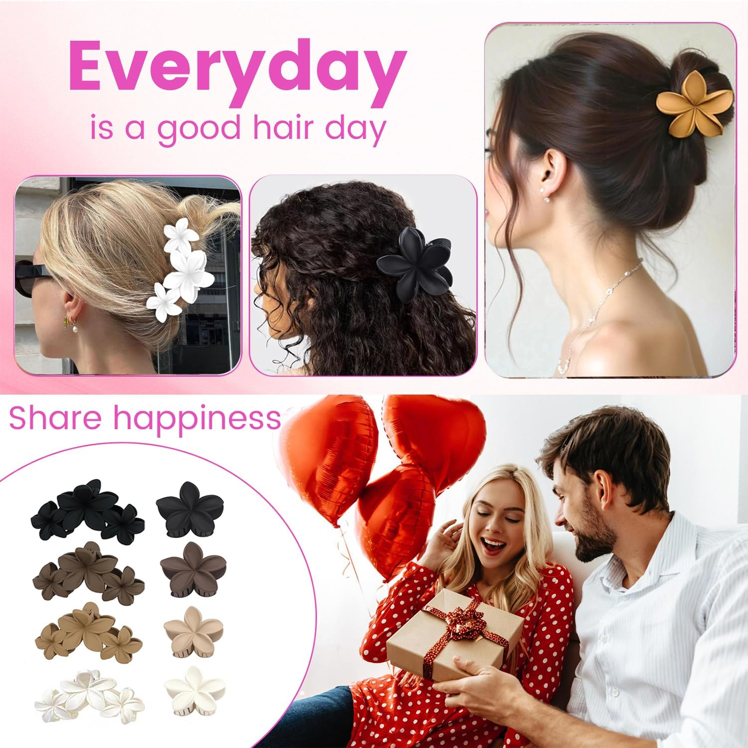 Flower Hair Clips Large Hawaiian Flower Hair Claw Clamp for Women Thin Thick Curly Hair (Large and Small)