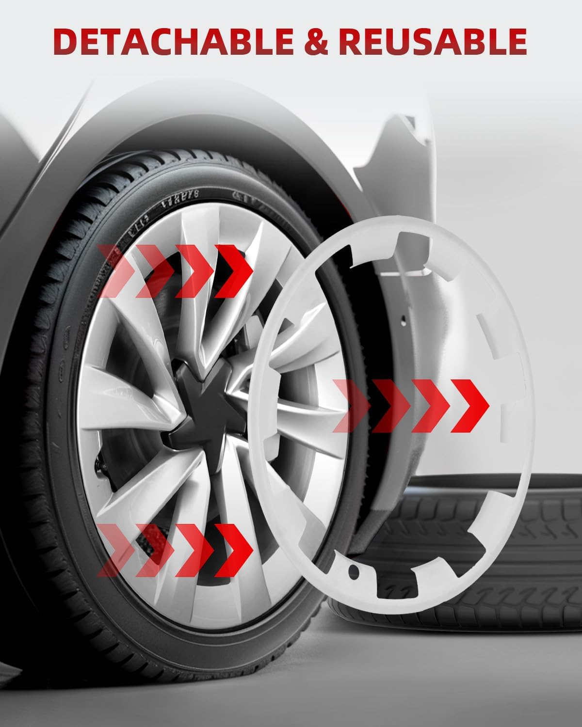 EVOOOR Model Y All-In-One Wheel Rim Protector for Tesla Model Y Juniper 20" Helix Wheel- Strips for Curb Rash Prevention Wheel Rim Protector Easy to Install (Sliver,4Pcs) image number 2