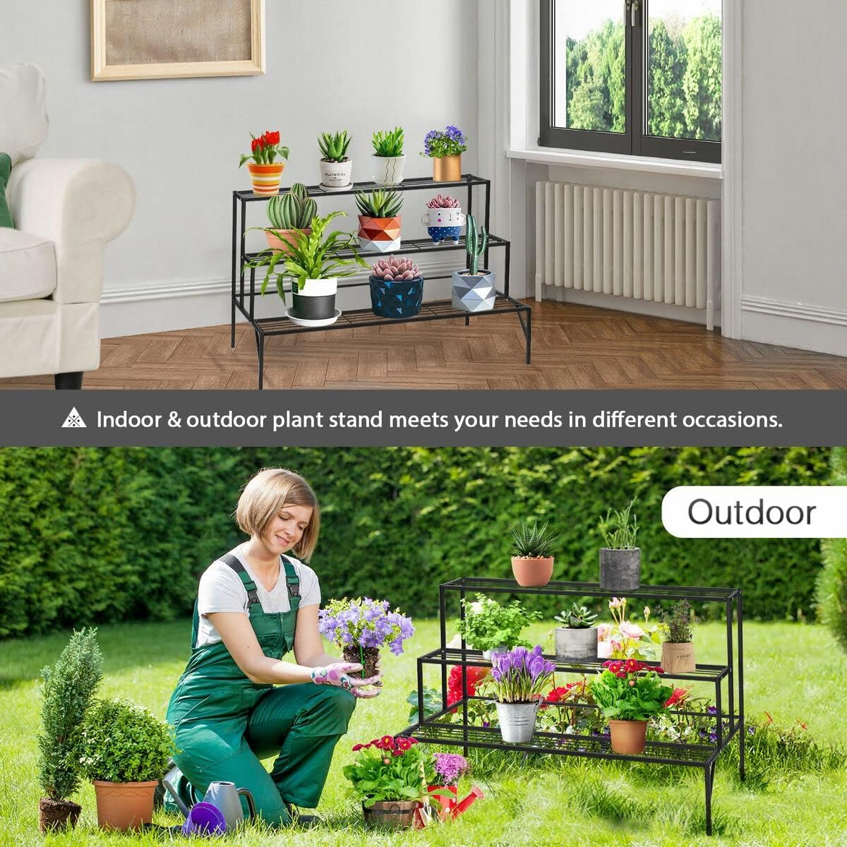 Vintage 3-Tier Plant Stand Metal Flower Pots Display Shelf for Garden Patio Yard Decoration Rack image number 6