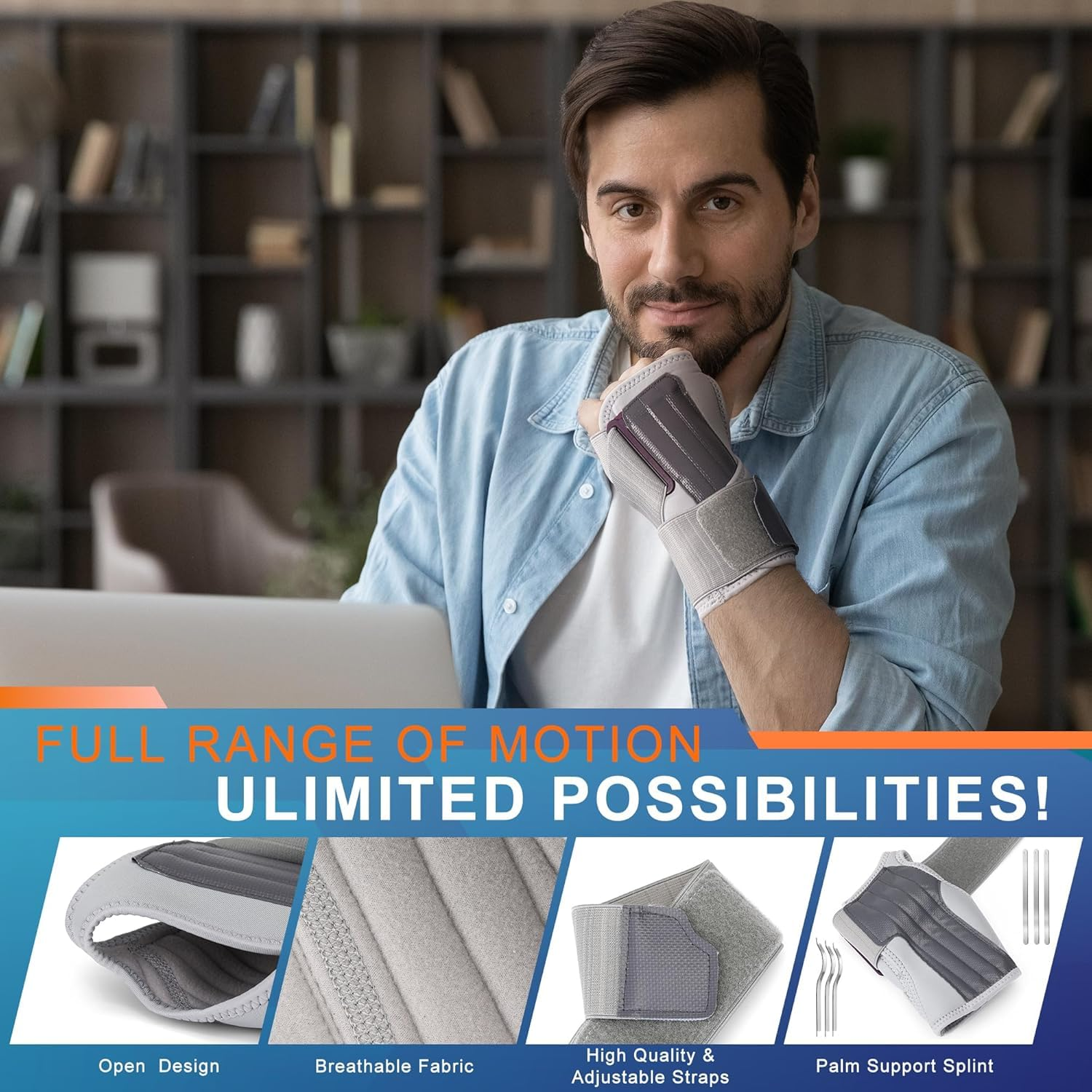 Wrist Brace for Carpal Tunnel, Adjustable Night Wrist Support Brace with Splints Right Hand, Hand Support for Arthritis, Tendonitis, Sprain, Injuries, Wrist Pain, Men Women (Right Hand-Grey) image number 4