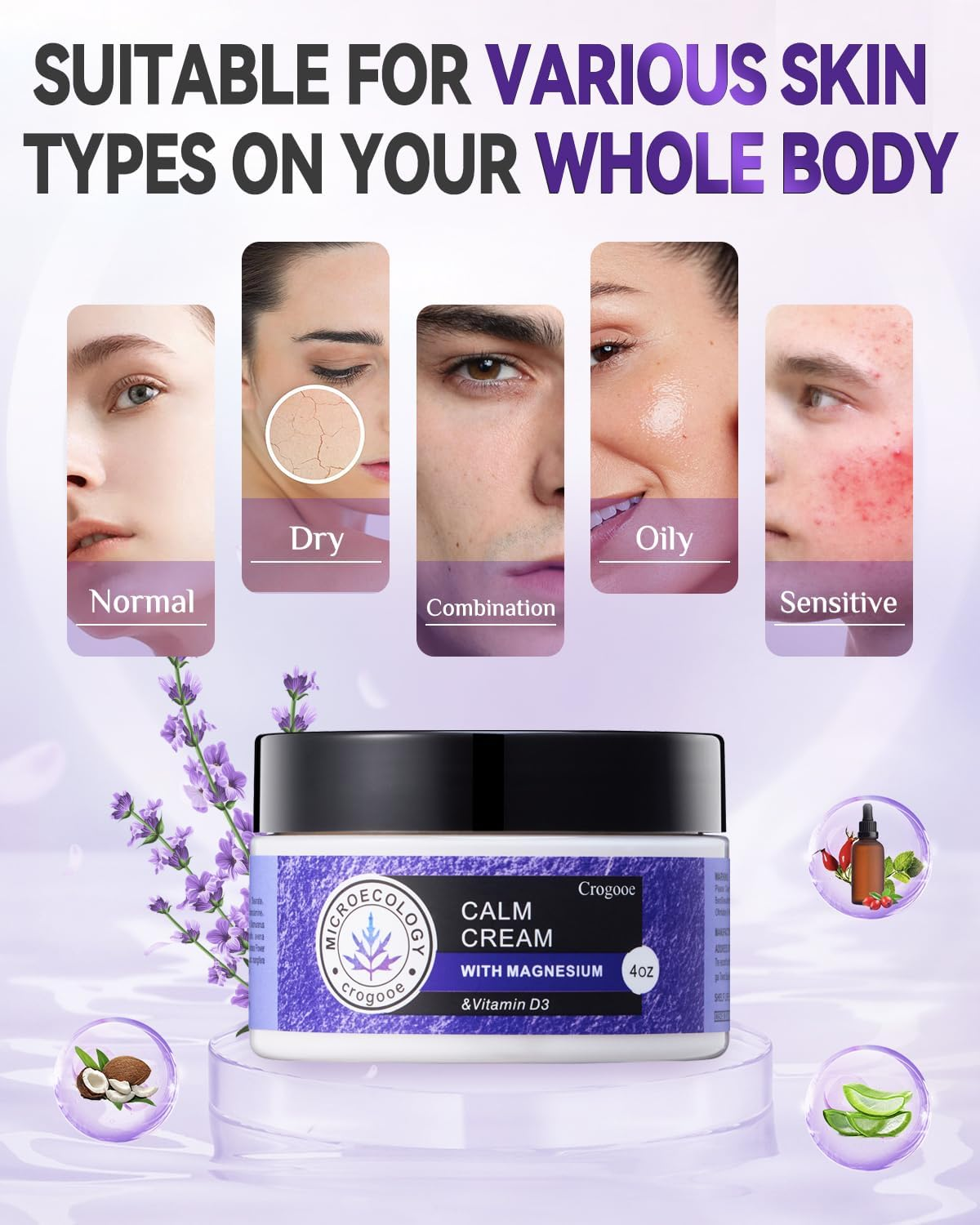 2025 Updated Magnesium Calm Cream:[Calms Soothes] Calm Cream Relief Moisturizer, Hydrating, Nighttime Magnesium Lotion with Lavender Essential Oils, Sensitive Skin Friendly（1Pc) image number 6