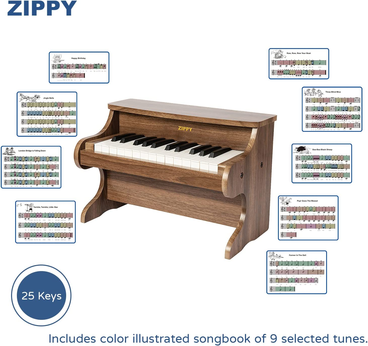 Kids Piano Keyboard, 25 Keys Digital Piano for Kids, Mini Music Educational Instrument Toy, Wood Piano for Toddlers Girls Boys (Walnut) image number 2