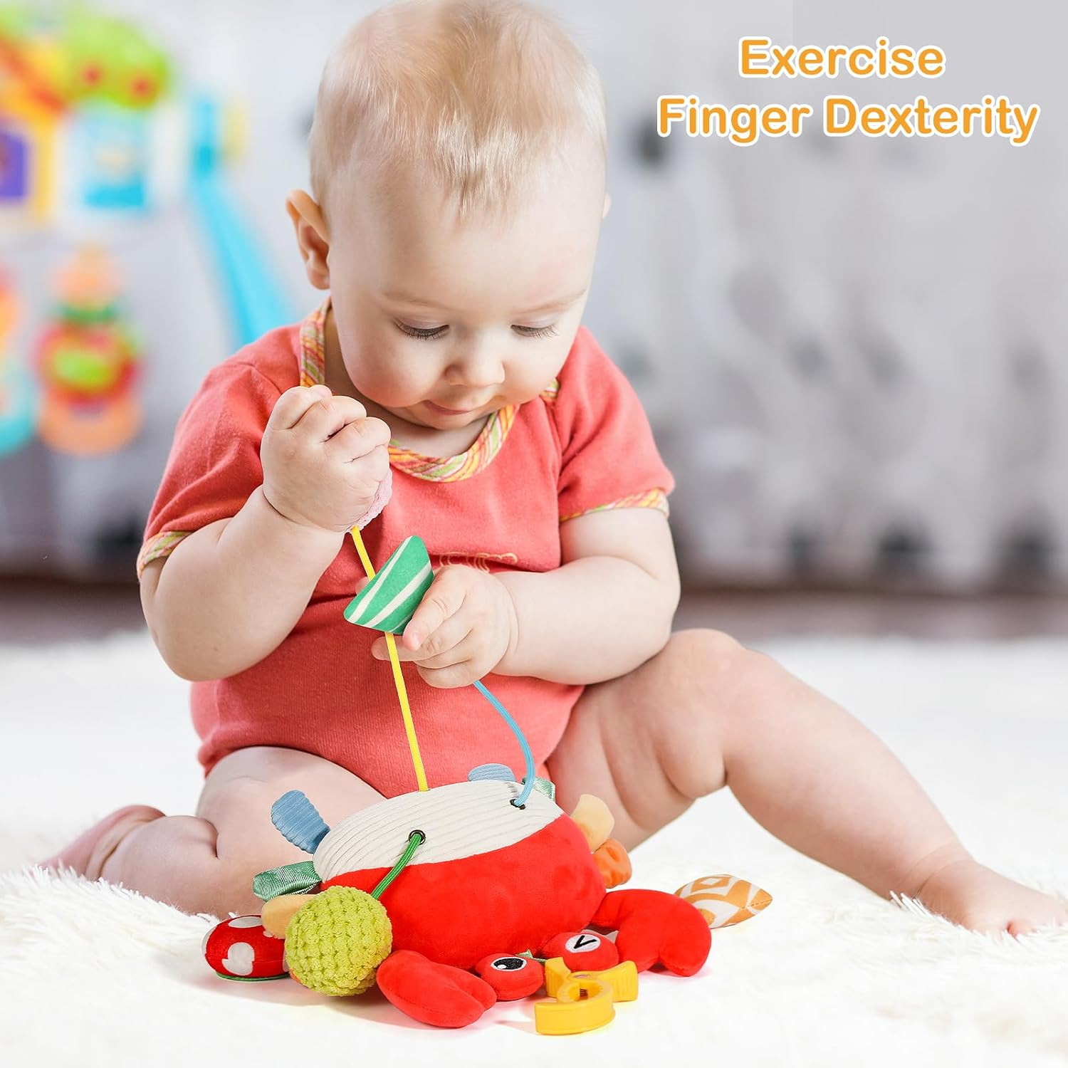 Baby & Toddler Toys, Soft Plush Crab Baby Sensory Toys with Rattle and Multiple Textures, Interactive Hanging Toy for Stroller or Car, Newborn Infant Gift image number 1