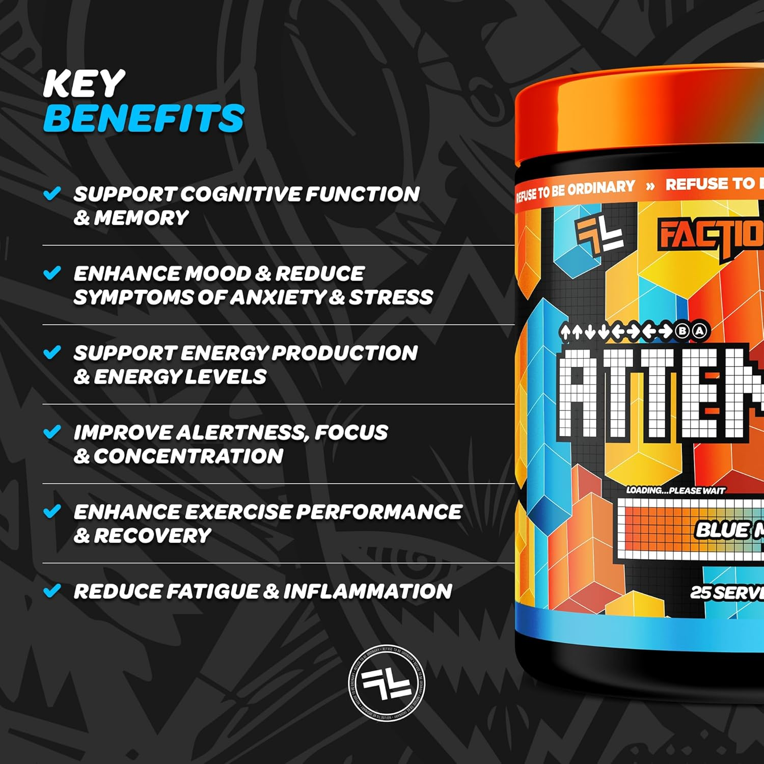 Faction Labs Attention Cheat Mode - Nootropic Pre Workout - 25 Servings, 400G Blue Mango (Mango) image number 3