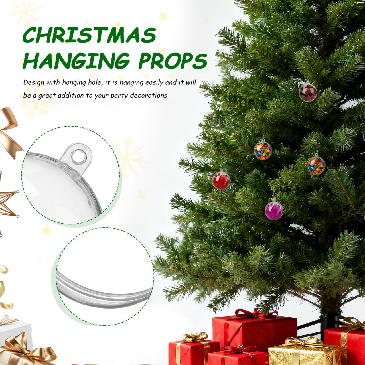 Angoily Clear Empty Christmas Baubles, 15 Pcs Christmas Ball Pendant Clear Hollow Fillable Ornaments, Transparent Plastic Xmas Tree Hanging Balls for Holiday Party Wedding Decoration Xmas Craft Decor image number 2