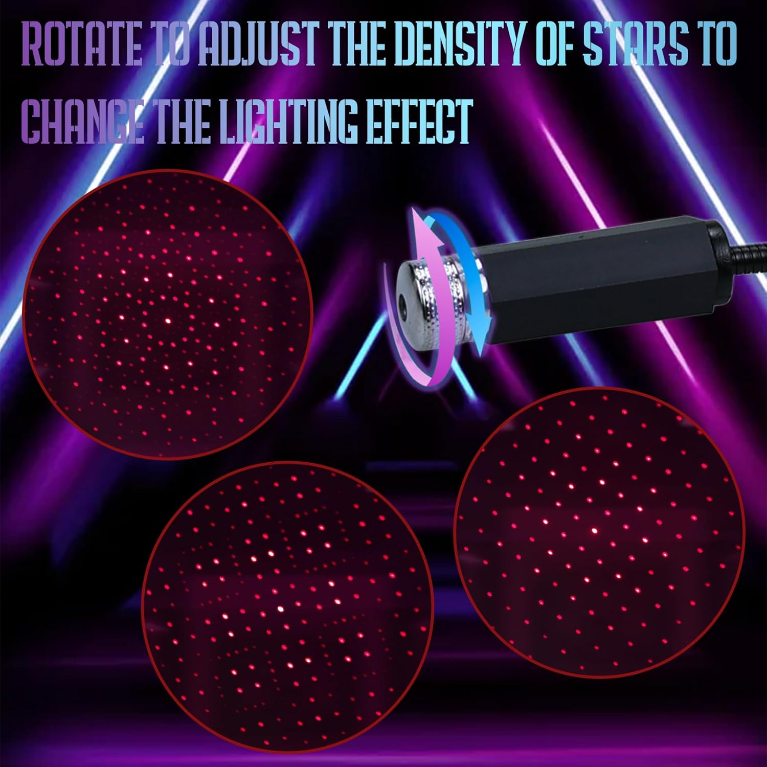 Car Led Interior Lights for Roof, Romantic Star Light Mini USB Projection Lamp Star Night Light Atmosphere Decoration for Cars Bedroom Party, Red image number 6