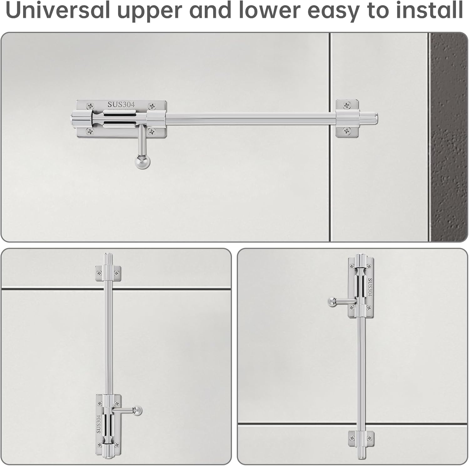 Slide Bolt Gate Latch, 2 Pack 10 Inch 304 Stainless Steel Barrel Bolt Latch with 8 Mm Padlock Hole, 10 Mm Bolt Heavy Duty Silver Sliding Latch Lock image number 6
