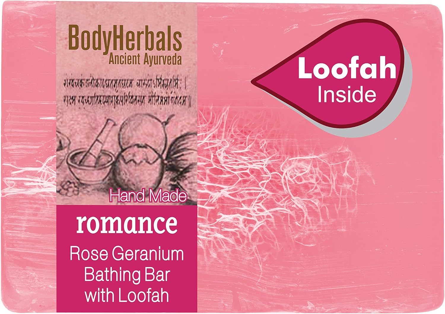 Bodyherbals Romance Soap, Hand Made Rose Geranium Bathing Bar with Natural Loofah (100 Grams), Beauty, Bath & Shower,Soaps. image number 2