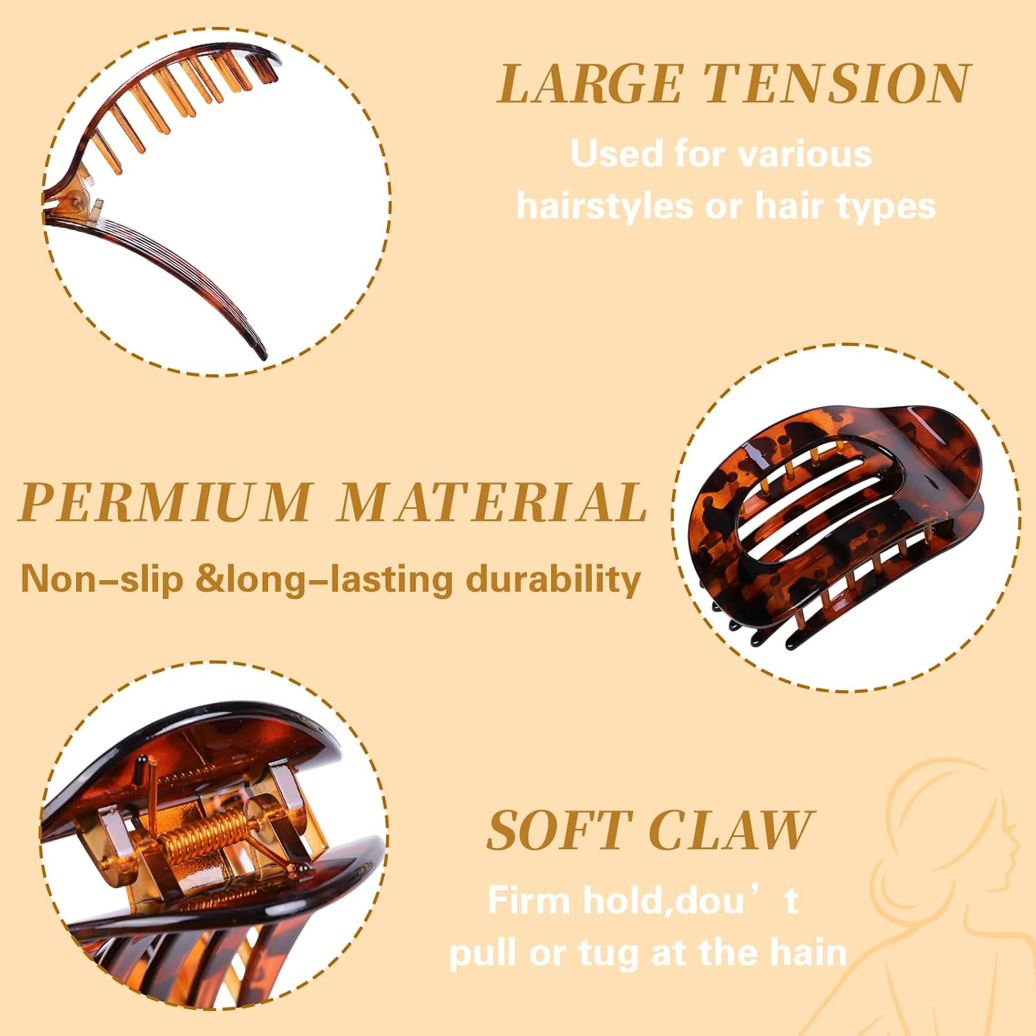 Moerstar Pack of 6 Women'S Hair Clips, Large Simple Elegant Non-Slip Flat Claw Clip Strong Hold Hair Clips for Thick Thin Fine Hair Women Girls (Style 3) image number 6