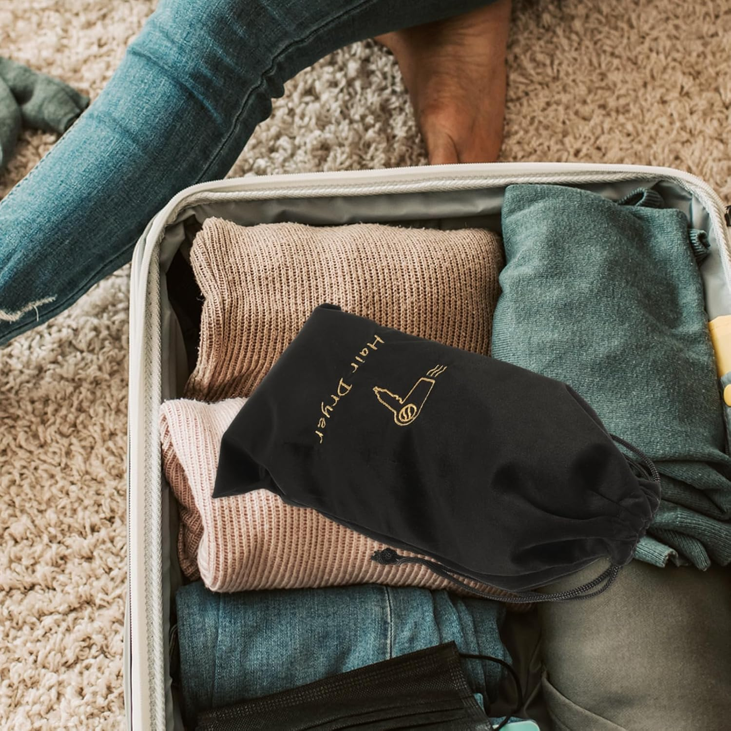 Healeved Portable Drawstring Bag for Hair Dryer Reusable Pouch Lightweight Travel Storage for Use Convenient and Washable Design image number 5