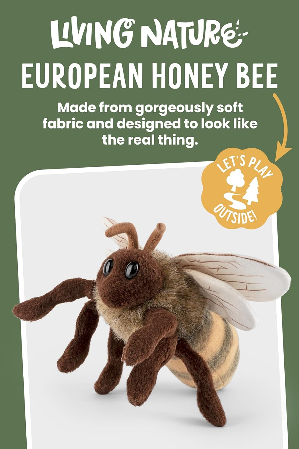 Living Nature European Honey Bee Plush Toy, Realistic and Cuddly Stuffed Animal Made with Eco-Friendly Materials, Soft Nature Companion for Kids and Wildlife Enthusiasts image number 3