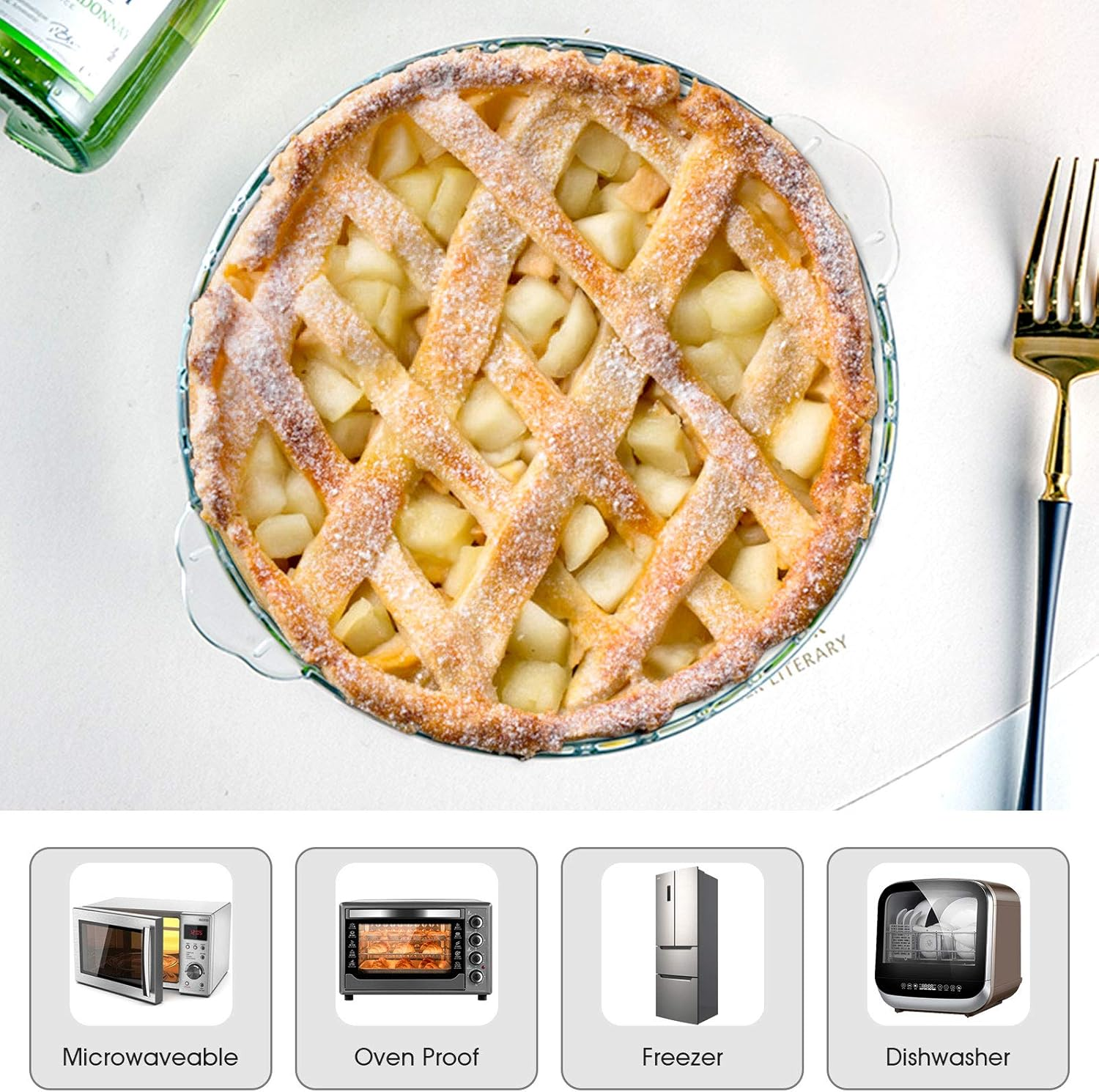 Karadrova Retro Minimalist Glass Pie Dish - 9.5In, 24Cm, 1.6L, Round, Transparent image number 3