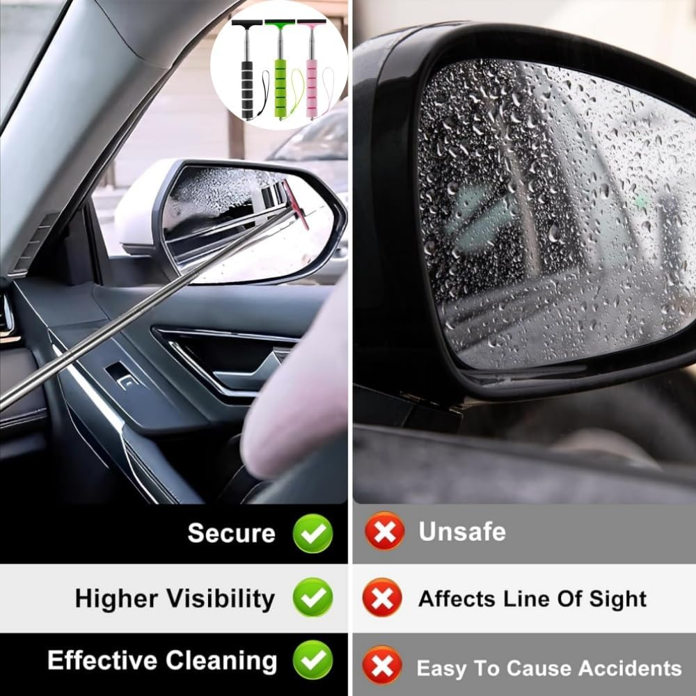Car Rearview Mirror Wiper, 3 Pcs Portable Side Mirror Squeegee, Multifunctional Car Squeegee, Retractable Window Squeegee, Cleaning Tool for Windows, Mirrors image number 1