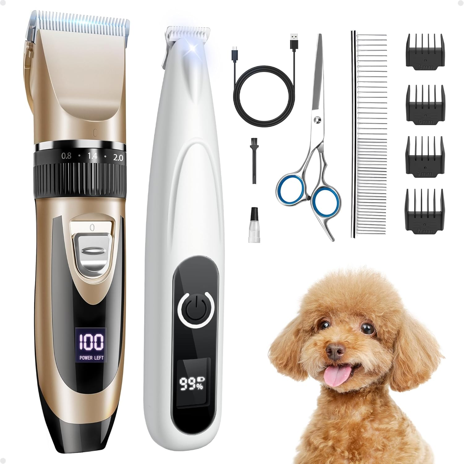 PAPMINI 2 in 1 Dog Grooming Kit, Low Noise Rechargeable Dog Clippers for Grooming, Cordless Dog Grooming Clippers and Dog Paw Trimmer, Dog Shavers for Grooming Small Dogs Cats Animals (Gold) image number 1