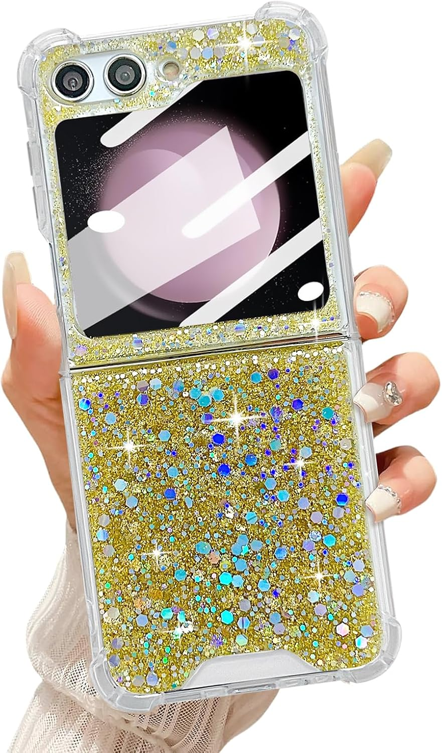 UEEBAI Case for Samsung Galaxy Z Flip 4 5G, Pretty Bling Glitter Case for Women Cute Shiny Sparkle Phone Case for Girls Bling Stars Cover Four Corner Shockproof Slim Fit Flip Case - Purple