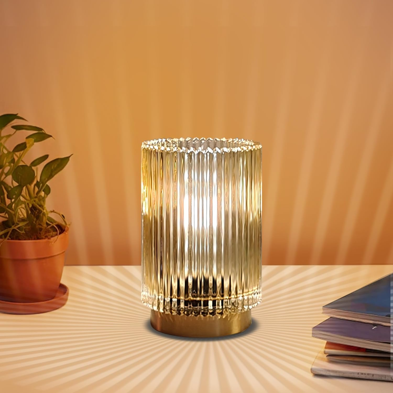 MEKOTRIN Table Lamp, Cordless Night Stand Lights with Glass Lampshade, Small Rechargeable Romantic Atmosphere Lamp with LED Bulb, Decorative Bedside Lamp for Living Room Bathroom (Amber) image number 3