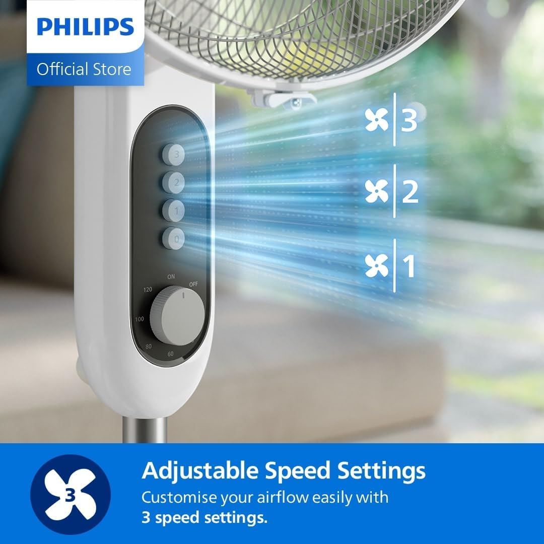 Philips Pedestal Fan Series 1000 - Powerful & Quiet, 38 Db, Height Adjustable, Tiltable & Rotating, Timer, White (CX1220/00) image number 1