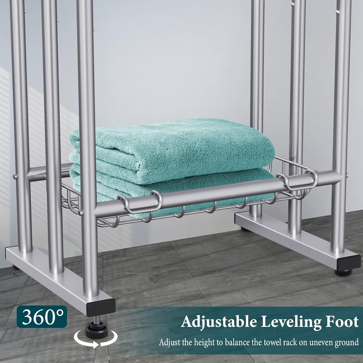 Kayfia 40/'' Tall Freestanding Towel Racks for Bathroom, 3 Tier Floor Rack with Storage Basket, Blanket Ladder Drying and Display Large Bath & Hand Outdoor Poolside (Silver), Grey (MJJ-FZ) image number 2