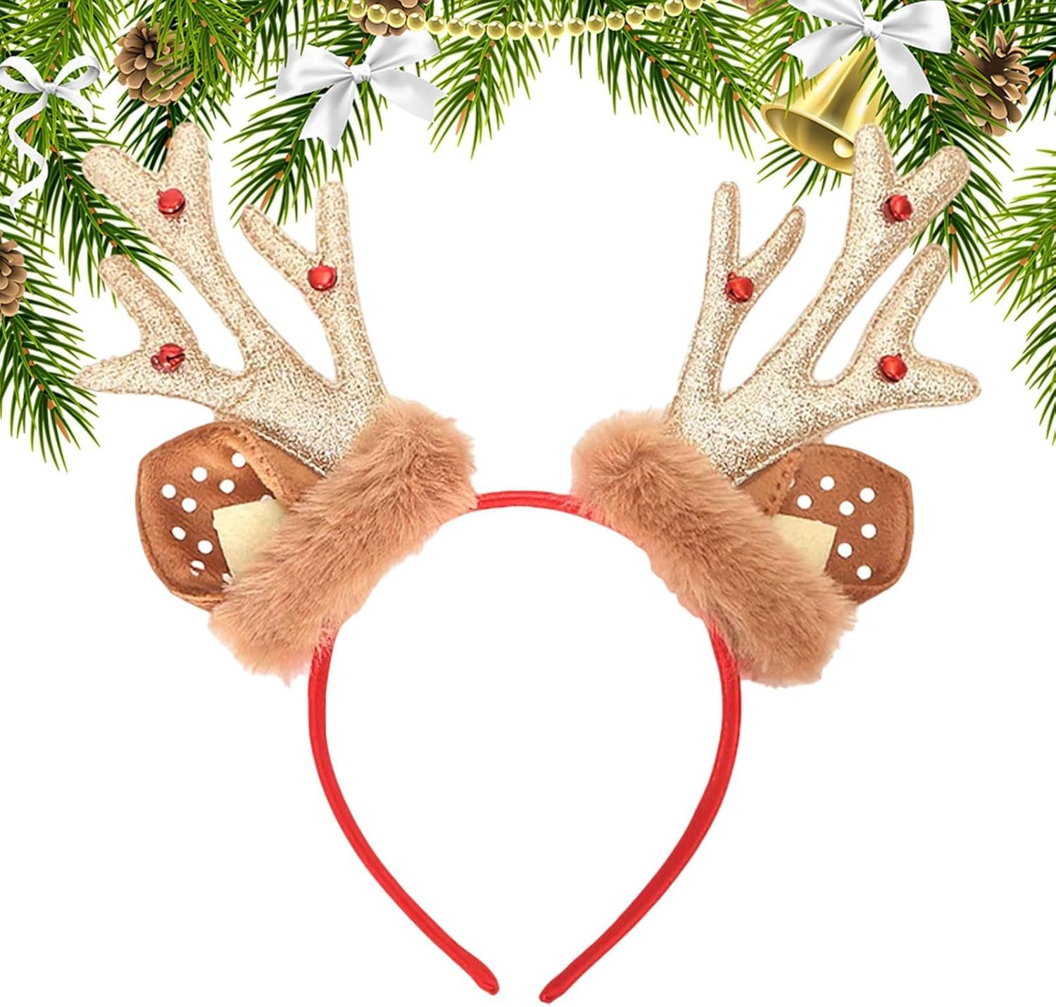 Christmas Reindeer Antler Headband - Christmas Fun Decorative Headband - Winter Festival Deer Antler Headwear with Bell for Holiday Costume image number 3