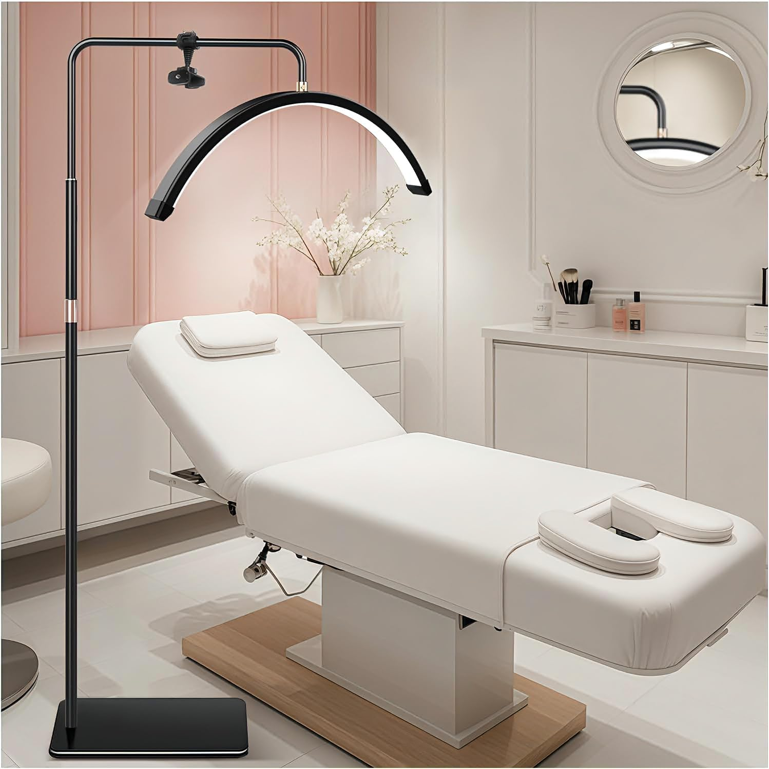 Lash Light for Eyelash Tech-Esthetician Ring Light, Half Moon Light for Led Lash Lamp Extensions, Tattoo Artists, Nail Tech - Cool, Warm Lamp with Adjustable Brightness & Height, Phone Holder (Black) image number 3