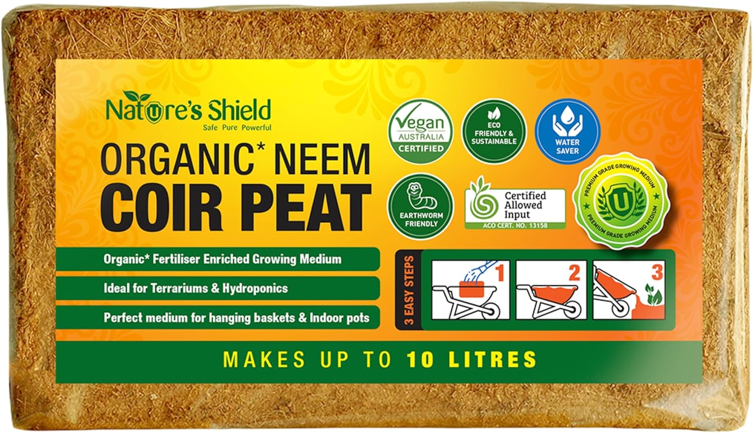 Nature'S Shield Organic Neem Coir Peat Brick 10 Liter