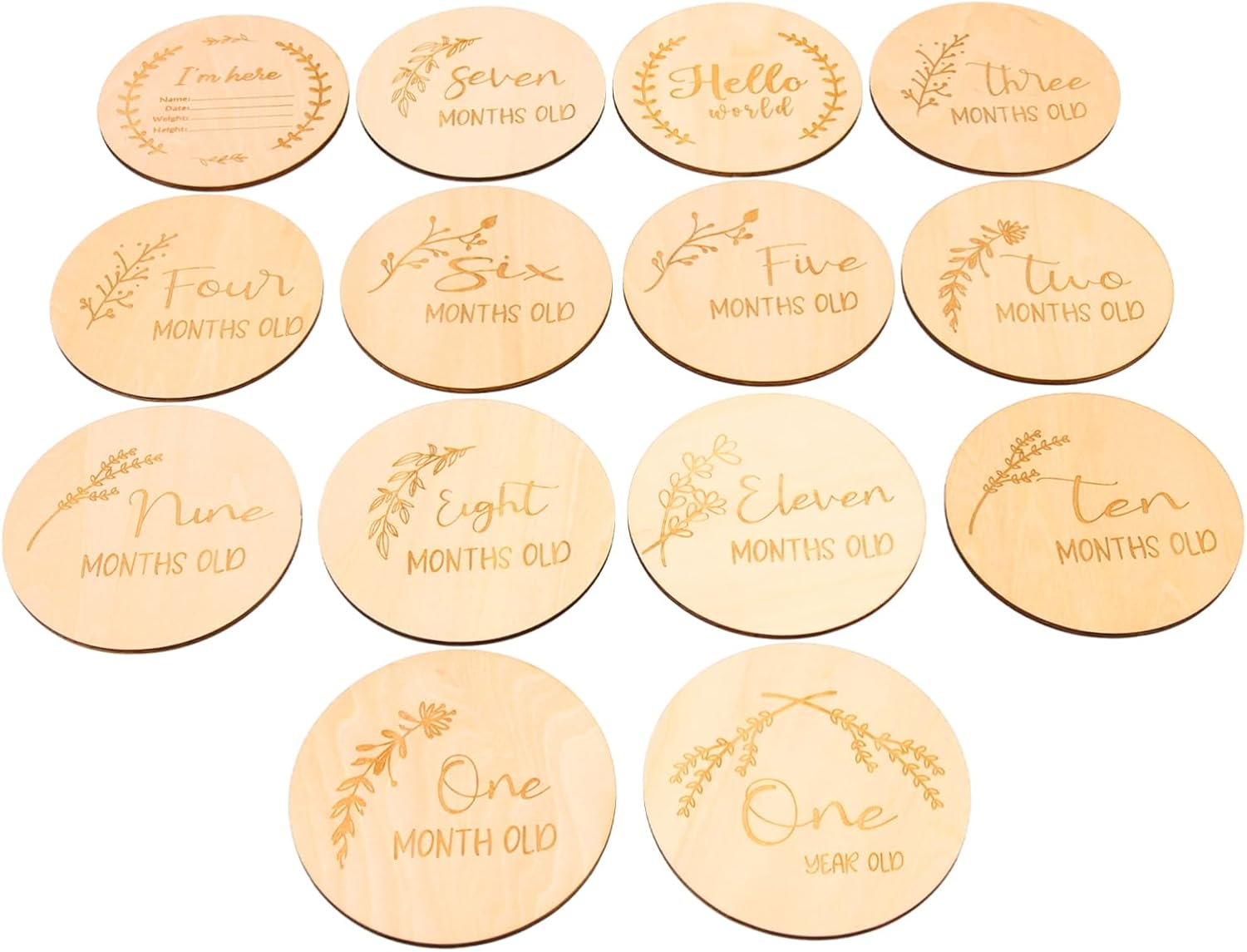 ERINGOGO 14Pcs Milestone Wooden Sign Newborn Growth Cards Monthly Milestone Decor image number 6