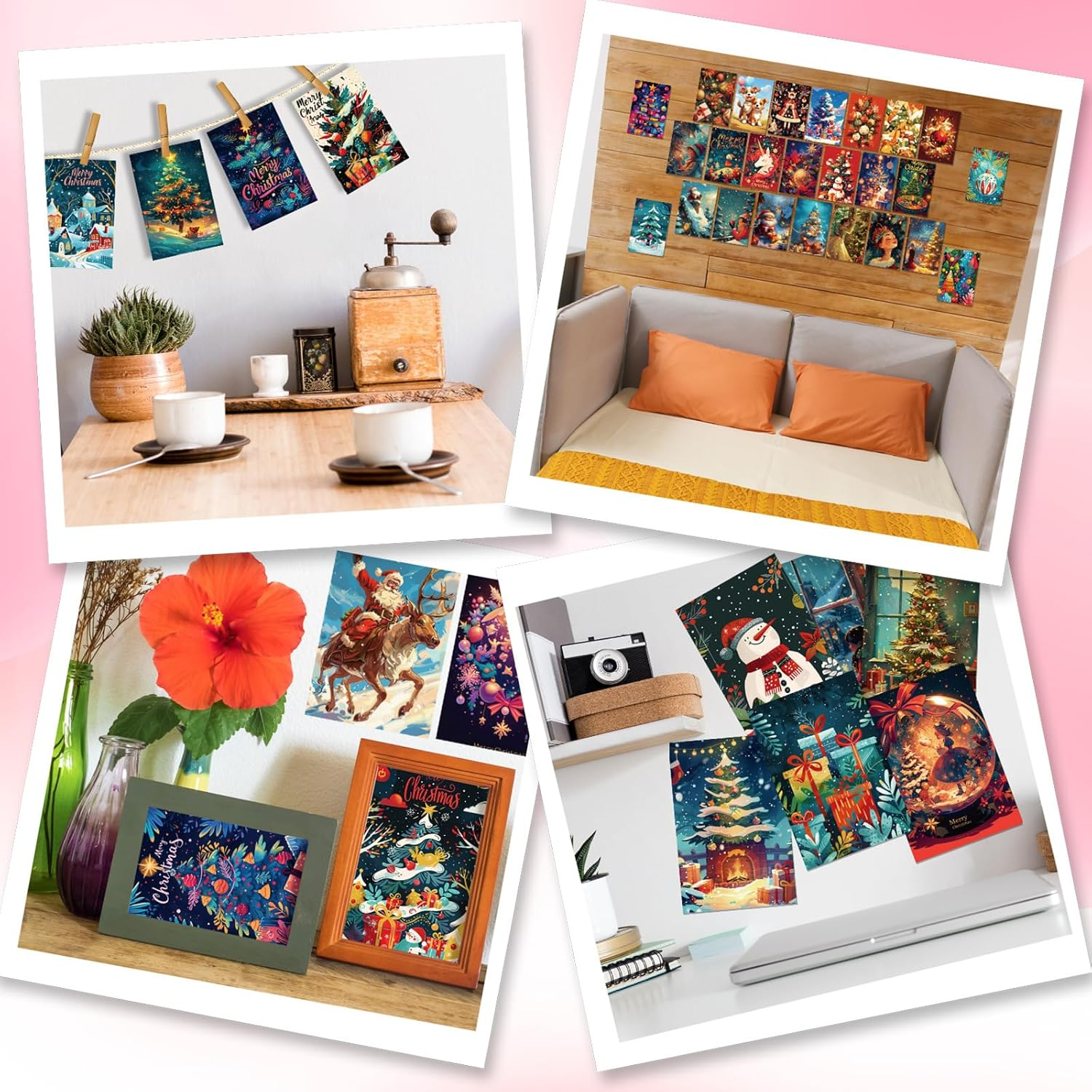 Huawenfei 50PCS Christmas Wall Decor Posters Red Print Post Card Set Gift Picture Winter Decor Art for Christmas Halloween Holiday for Party Fireplace Hang Decoration(4"&times;6 IN" Unframed) image number 1