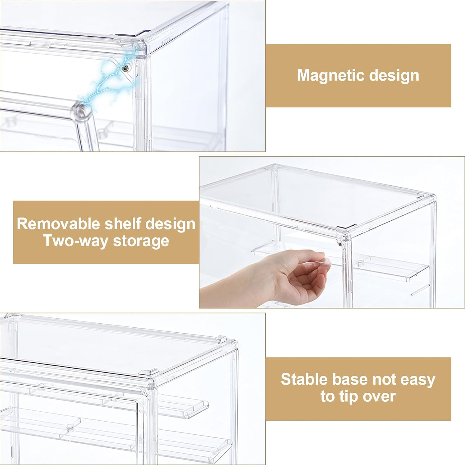 UONNO Acrylic Display Case 4 Tiers, Dustproof Box Clear Collectibles Storage Box with 3 Adjustable Dividers for Pop Figures Badge Toys image number 2