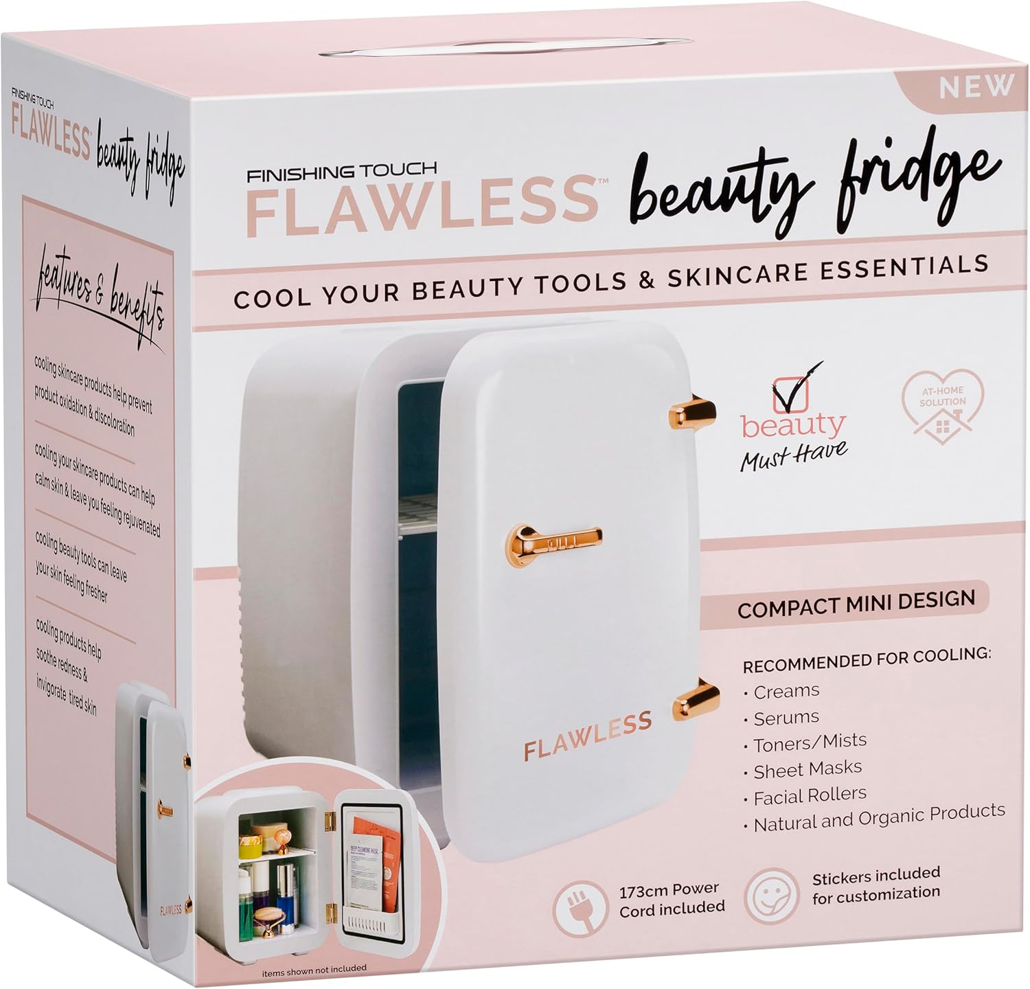 Finishing Touch Flawless Beauty Fridge - Mini Design - Preserves & Cools Your Beauty Products - 173Cm Power Cord & Stickers Included - Ideal for Cooling Creams, Facial Rollers & Organic Products image number 4