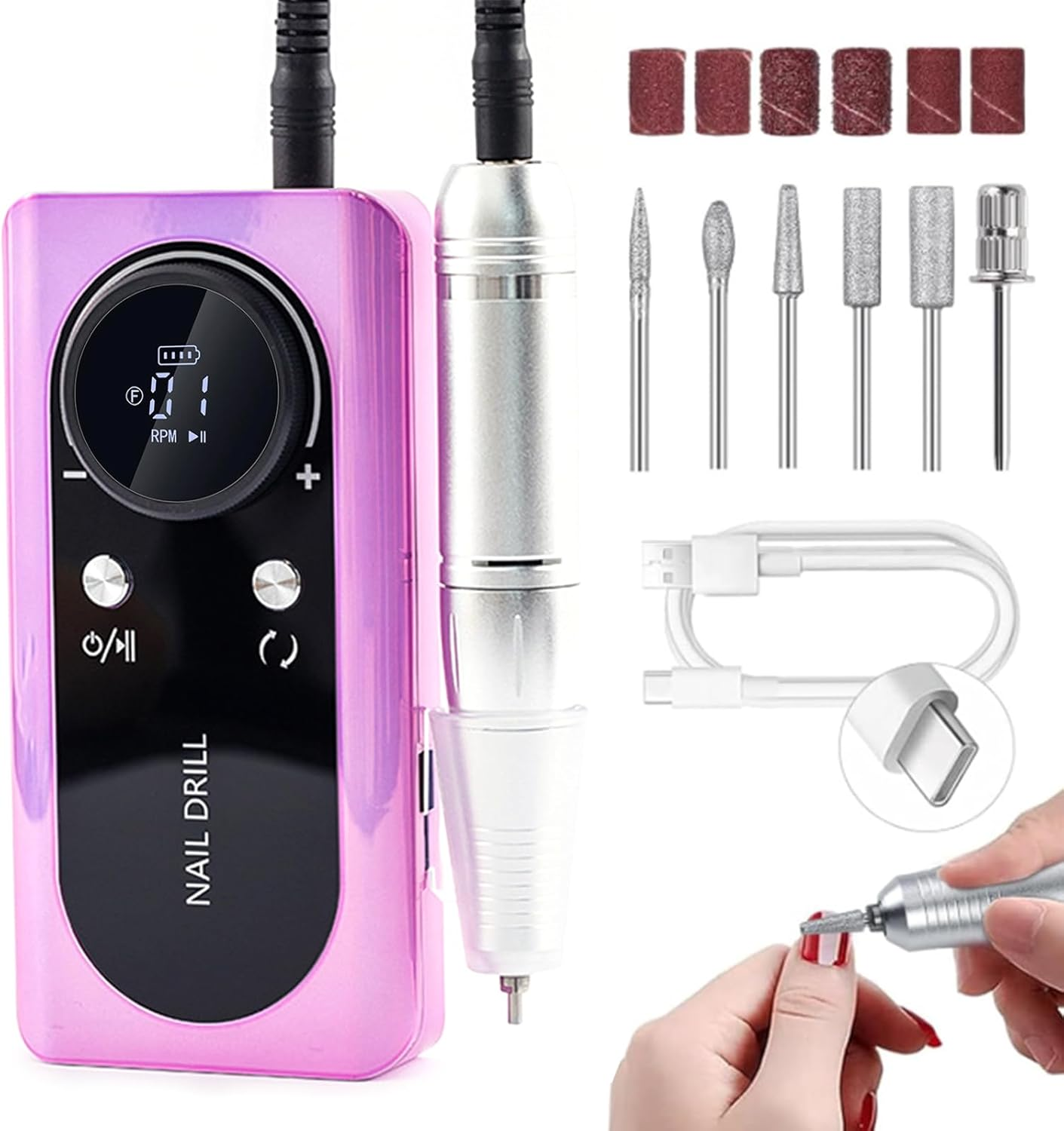 Cozyzen Cordless Nail Drill Professional: 45000 RPM Rechargeable Electric Nail File Kit, Portable & Low Noise for Acrylic, Gel Nails, Manicure & Pedicure - Salon & Home Use