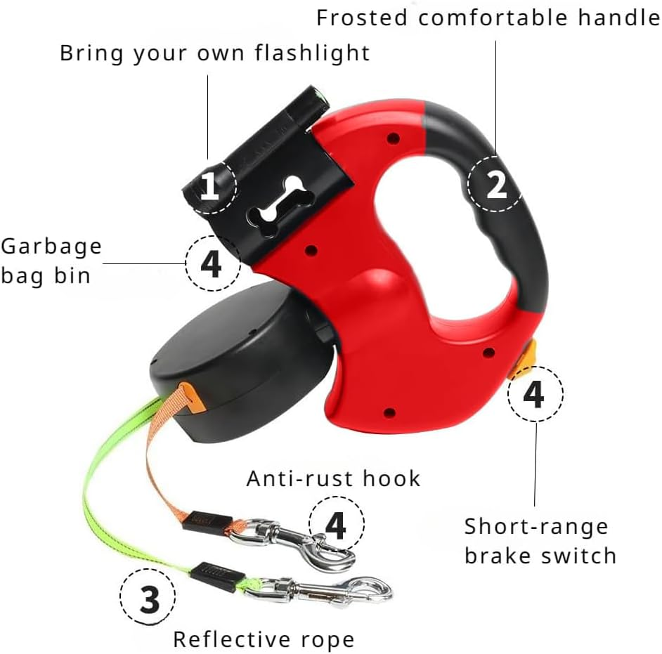 Double Retractable Dog Lead for Two Dogs,Pet Harness with Multifunctional Storage Box,Reflective Strong Nylon Tape,With Comfortable Ergonomic Handle for Small and Medium-Sized Pets,One-Handed Brake image number 1